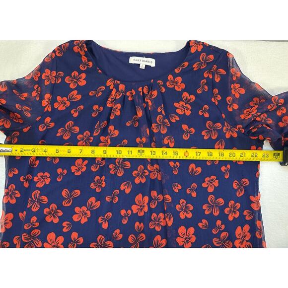 Women's Large Blue Red Floral Emily Daniels Blouse - Picture 5 of 8